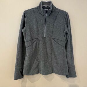 2 pc Athleta Bag 1/4 Zip Knit Sweater Fleece Flare Hem Sz S Gray Puff‎ Shoulders